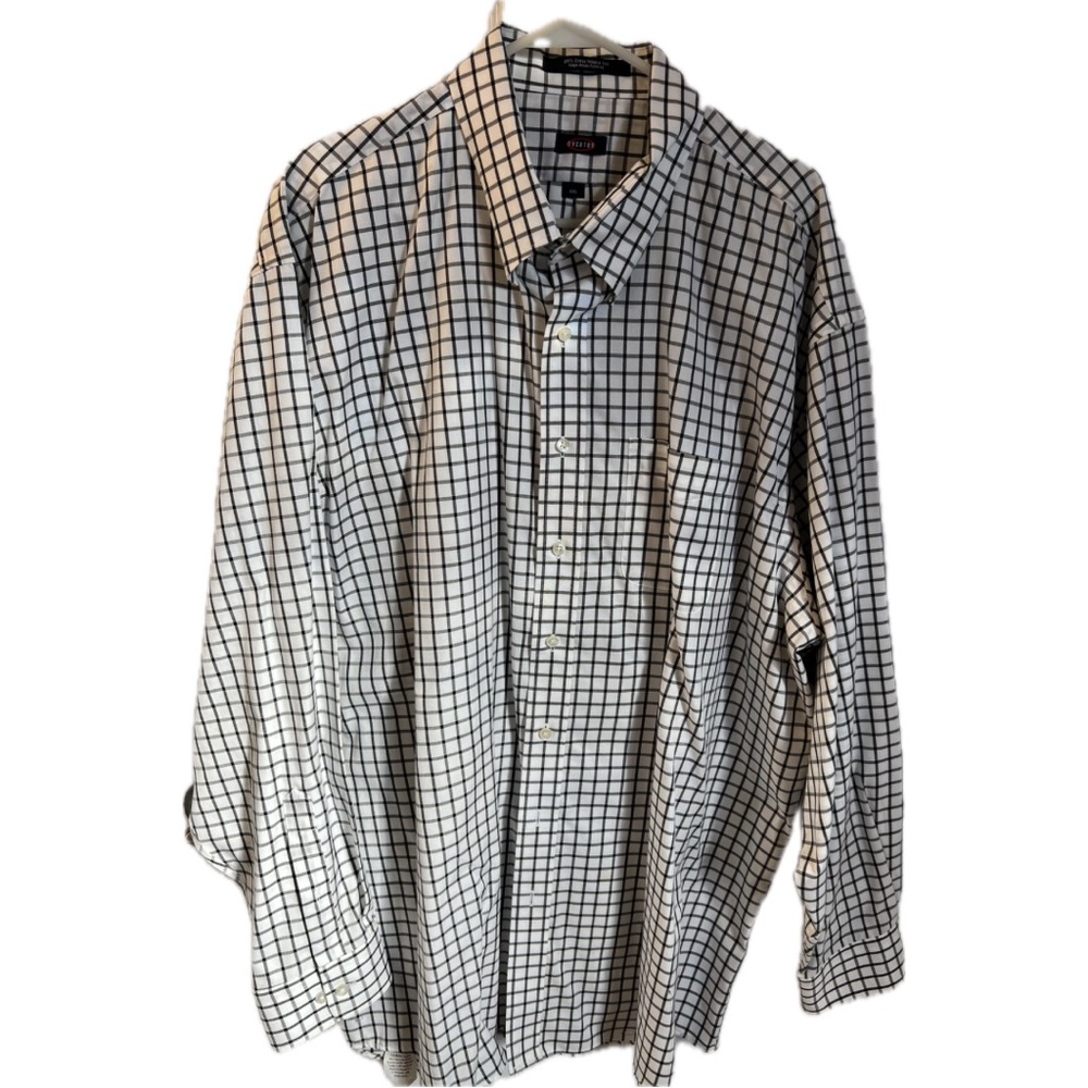 Overton black/white plaid button down, 100% cotton, wrinkle free.